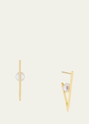 18K Gold Triangle Hoop White Pearl Earring, Single