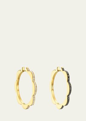 18K Gold Triplet Hoop Earrings with Black and White Diamonds, 14mm