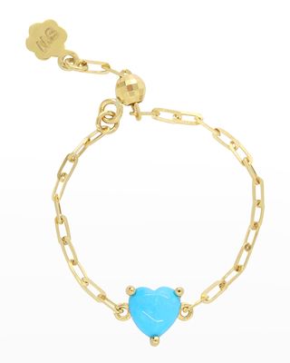 18K Gold Turquoise Heart Adjustable Chain Ring