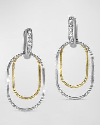 18K Gold Two-Tone Loop Drop Earrings With Diamonds