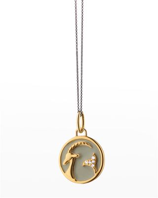 18K Gold Vermeil Capricorn Grey Enamel Zodiac Charm Necklace