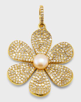 18K Gold Vermeil Diamond and Pearl Flower Charm