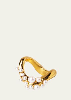 18K Gold Vermeil Wave Ring with Freshwater Pearls