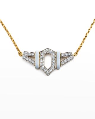 18K Gold White Enamel Flight Necklace w/ Diamonds