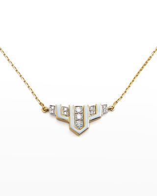 18K Gold White Enamel Scape Necklace w/ Diamonds