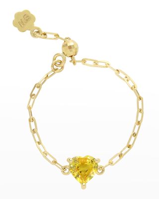 18K Gold Yellow Sapphire Heart Adjustable Chain Ring