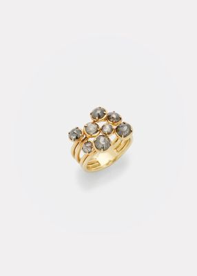 18k Green Gold Multi Finger Cuff Ring with Rose-Cut Black Diamonds