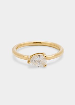 18k Green Gold Pear-Shaped Diamond Solitaire Ring
