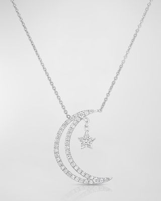 18k Half Moon & Star Pendant Necklace w/ Diamonds