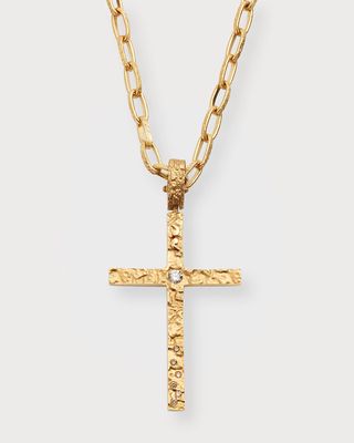 18K Hammered Yellow Gold Cross Pendant Necklace