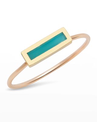 18k Inlay Bar Ring, Turquoise, Size 6.5