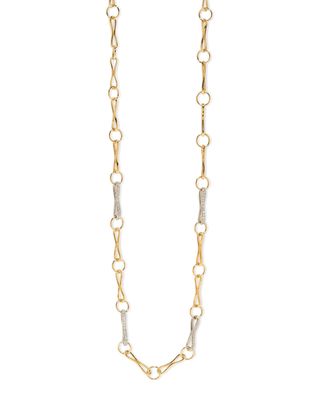 18k Large Circle Link Necklace with Diamond Pave, 20"L