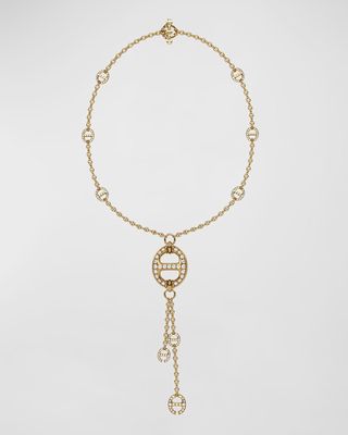 18K Lariat Necklace with Tri Link Diamond Stations