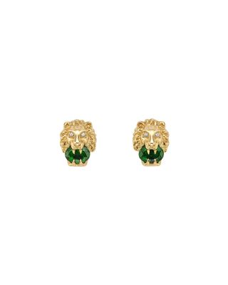18k Lion Head Earrings in Green