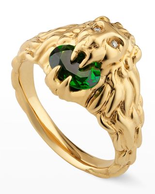 18k Lion Head Ring in Green