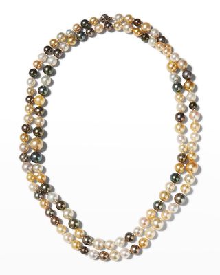 18k Long Multicolor Pearl Necklace, 50"L