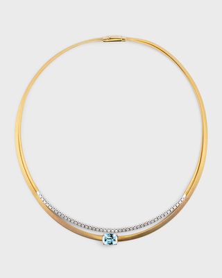 18K Masai Yellow Gold Necklace with Diamonds and Aquamarine