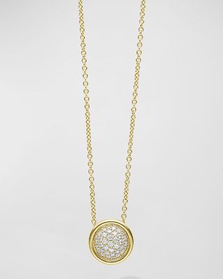 18K Meridian Diamond Pave 15mm Circle Pendant Necklace, 16-18"L