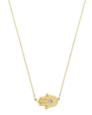 18k Mini Hamsa Necklace with Diamond Accent