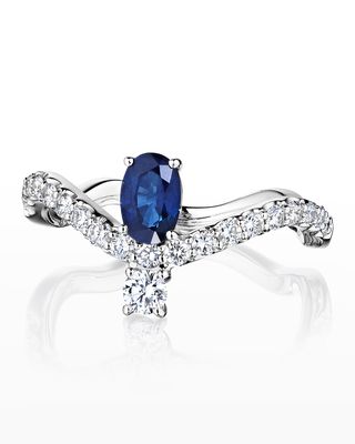 18K Mirage White Gold Ring with VS/GH Diamonds and Blue Sapphire
