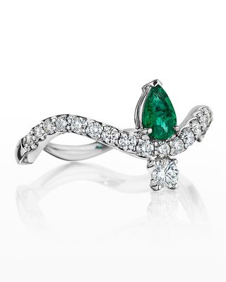 18K Mirage White Gold Ring with VS/GH Diamonds and Green Emerald