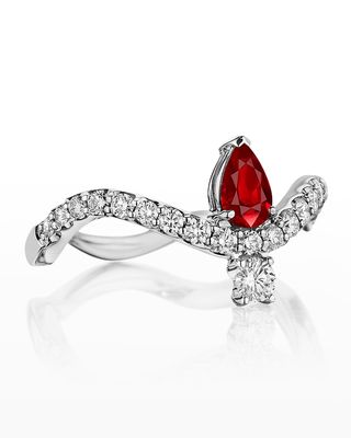 18K Mirage White Gold Ring with VS/GH Diamonds and Red Ruby