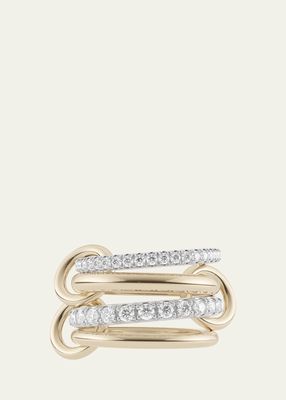 18K Mixed-Gold Halley 4-Link Ring with Pave Diamonds