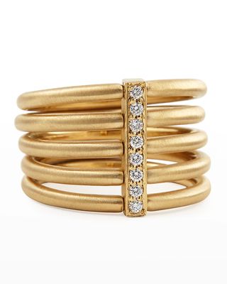 18k Moderne 5-Stack Ring with Pave Diamonds, Size 6.5