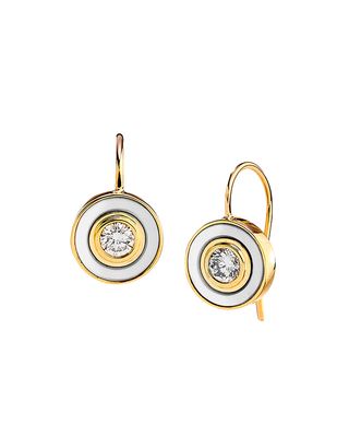 18k Mother-of-Pearl and Diamond Disc Drop Earrings
