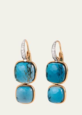 18K Nudo Double Drop London Blue Topaz and Diamond Earrings