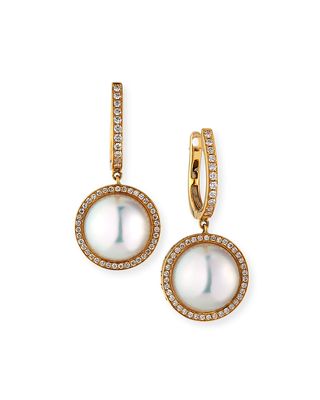 18k Pearl-Drop Diamond-Halo Earrings