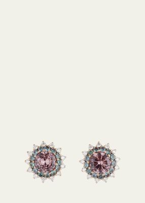 18K Pink and White Gold Earrings with Diamonds and Garnet