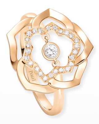18k Pink Gold Diamond Rose Ring, Size 54 / US 6 3/4