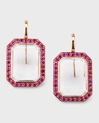 18K Pink Sapphire and Rock Crystal Drop Earrings