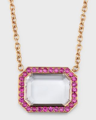 18K Pink Sapphire and Rock Crystal Octagonal Pendant Necklace