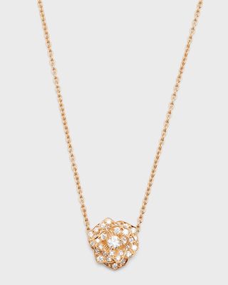 18K Red Gold & Diamond Rose Pendant Necklace