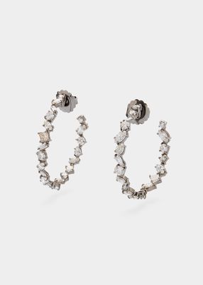 18k Rhodium Finished Rose Gold Irregular Diamond Hoop Earrings