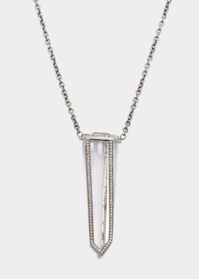18K Rhodium Gold Crystal Quartz Obelisk Pendant with Diamonds