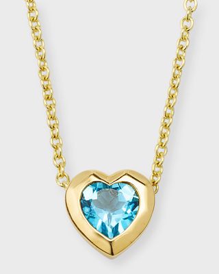 18K Rock Candy Caramella Heart Pendant in Swiss Blue Topaz, 16-18"L