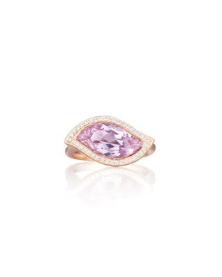 18K Rose de France Amethyst Leaf Ring with Diamonds, Size 7