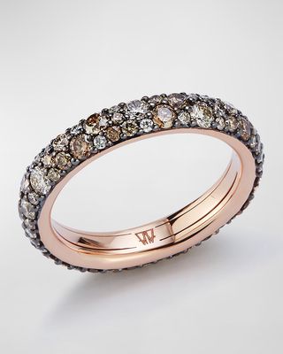 18K Rose Gold 3.5mm Band Ring with Champagne Diamonds, Size 6