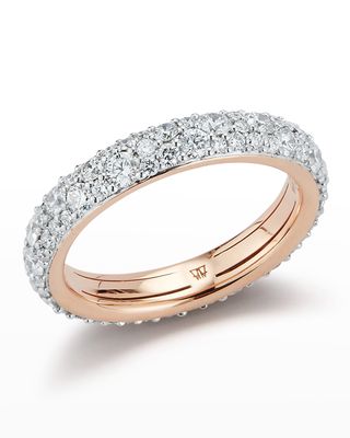 18K Rose Gold 3.5mm Band Ring with White Diamonds, Size 6.5