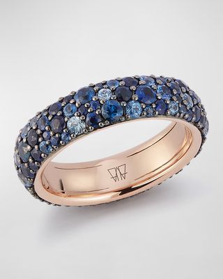 18K Rose Gold 5.5mm Band Ring with Blue Sapphires, Size 6.5