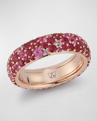 18K Rose Gold 5.5mm Band Ring with Pink Sapphires, Size 5.5