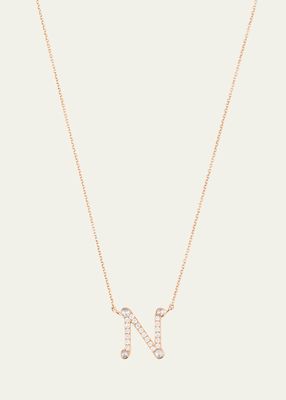 18K Rose Gold Alphabet N Charm Necklace with Diamonds