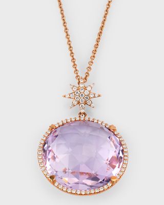 18K Rose Gold Amethyst and Diamond Pendant Necklace with Star Bail