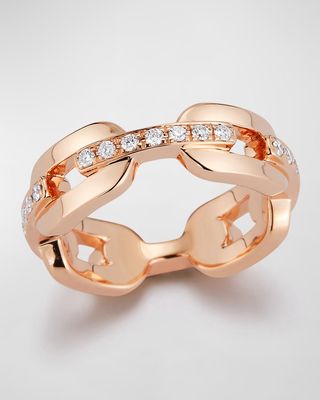 18K Rose Gold and Diamond Bar Flat Chain Link Ring