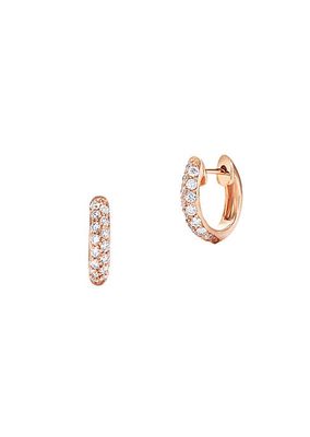 18K Rose Gold & Diamond Huggie Hoop Earrings