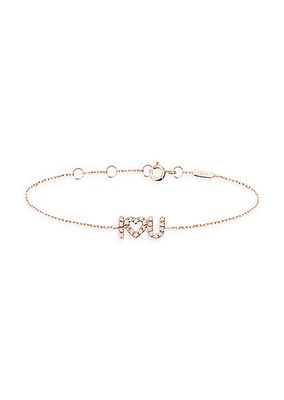 18K Rose Gold & Diamond 'I Love U' Chain Bracelet