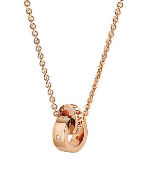 18K Rose Gold & Diamond Interlocking-Ring Pendant Necklace - Rose Gold